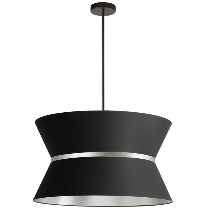Luminaire suspendu Caterine de Dainolite de 24 po de diamètre, avec abat-jour noir, anneau argenté, fini noir mat et 4 ampoules