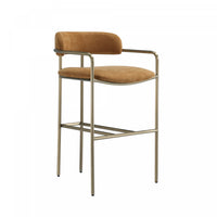  Tabouret de comptoir moderne mi-siecle en metal et tissu, coloris curcuma