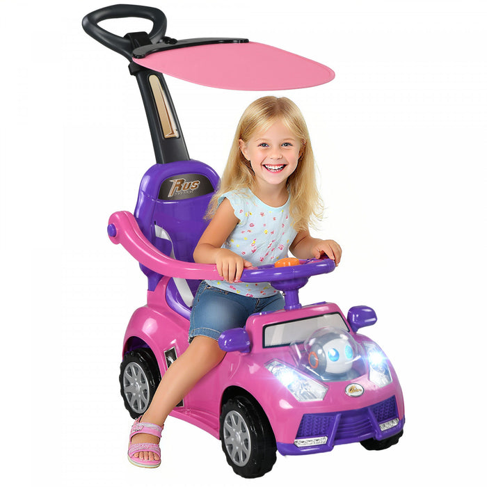 Qaba Voiture 3 En 1 Pour Enfants Voiture Coulissante Pour Tout-petit, Rose