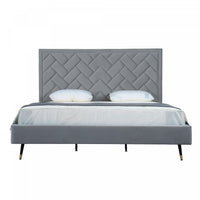  Lit king moderne Crosby en velours gris capitonne