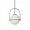 Petit luminaire suspendu Paola de Dainolite en verre blanc opale, avec fini noir mat et 1 ampoule