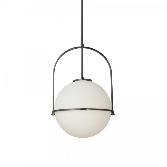Petit luminaire suspendu Paola de Dainolite en verre blanc opale, avec fini noir mat et 1 ampoule
