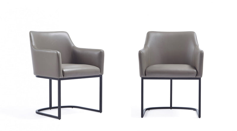 Fauteuil moderne en metal et cuir vegetalien Serena en taupe - Lot de 2