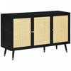 HOMCOM Buffet de cuisine avec 3 etageres portes en rotin, Noir