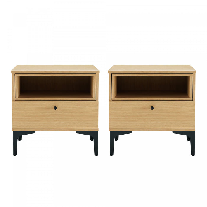 Table de nuit moderne Amara 20\" en chene clair (1 tiroir) - Lot de 2