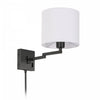 Applique murale Dainolite de Dainolite avec abat-jour cylindrique blanc, bras articulé et fini noir mat