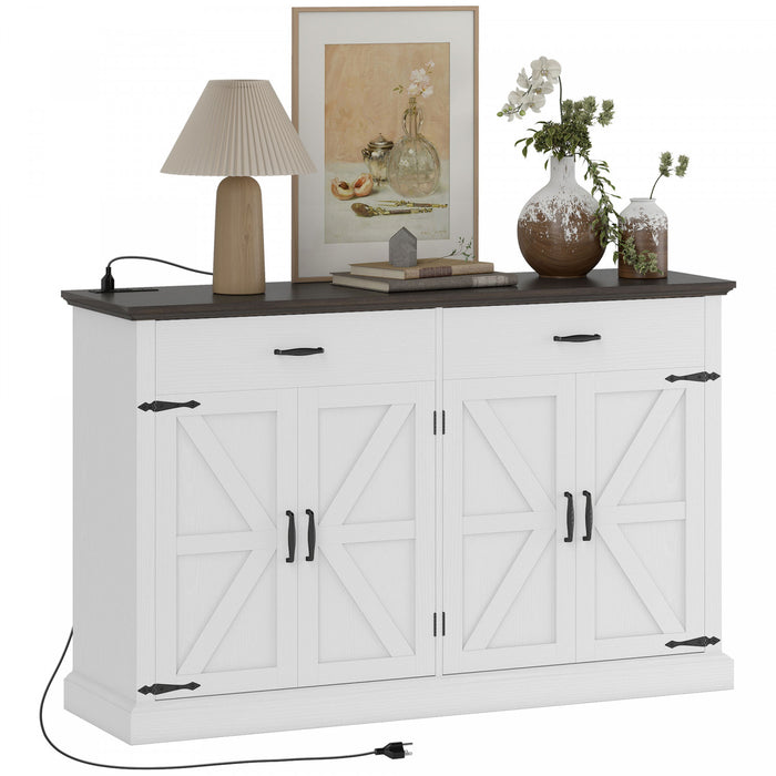 HOMCOM Buffet de style fermier 55\" avec 4 portes de grange, blanc