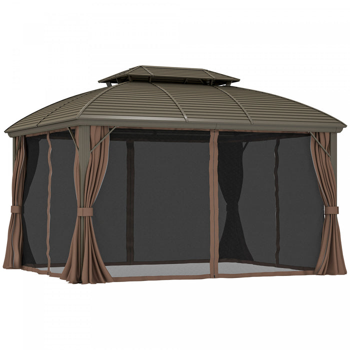 Outsunnytonnelle A Toit Rigide En Metal De 10' X 12' Avec Rideaux, Cafe
