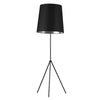 Lampe à pied Tripod de Dainolite avec abat-jour cylindrique effilé noir et argenté, 3 pattes et fini noir mat