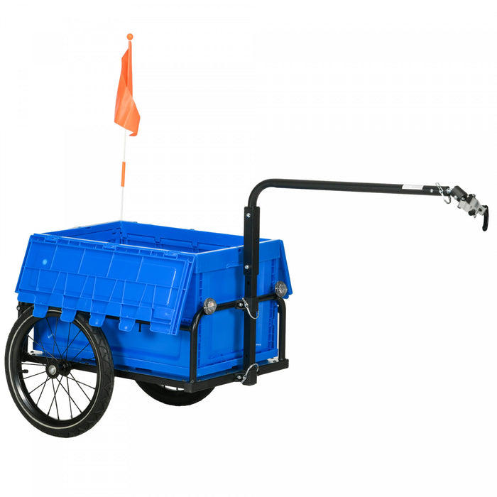Aosom Remorque Cargo Velo avec chariot et boite de rangement amovible, bleu
