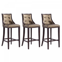 Tabouret de bar traditionnel en bois avec assise rembourree Fifth Avenue, bronze - Lot de 3