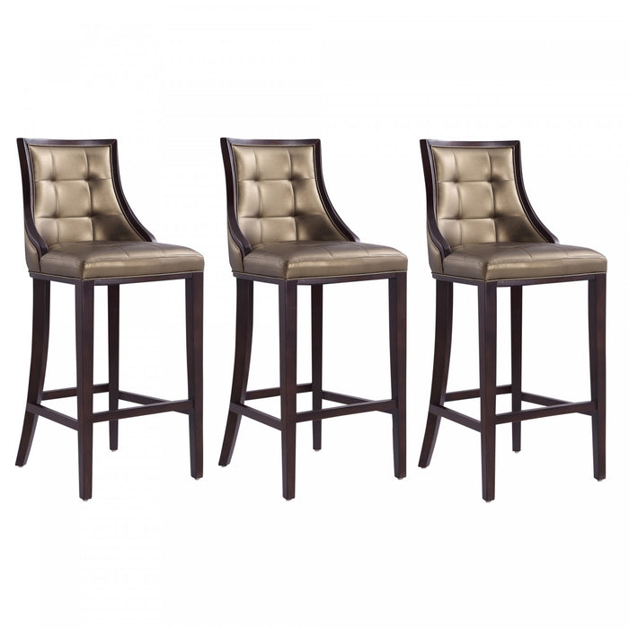 Tabouret de bar traditionnel en bois avec assise rembourree Fifth Avenue, bronze - Lot de 3