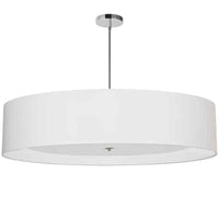 Luminaire suspendu Helena de Dainolite de 40 po de diamètre avec abat-jour blanc qui diffuse la lumière, fini chromé poli et 6 ampoules