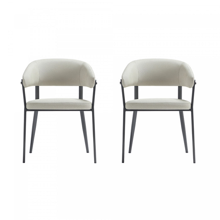 Chaise de salle a manger moderne en metal et tissu Belle, couleur flocon d’avoine - Lot de 2
