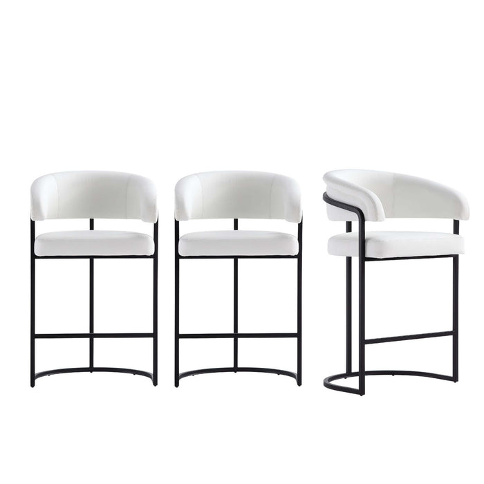 Tabouret de comptoir moderne Augusta en metal et tissu, blanc - Lot de 3