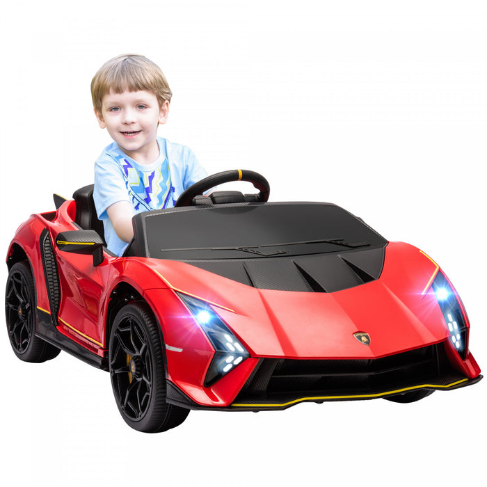 Qaba Voiture Electrique Pour Enfants 12 V, Alimentee Par Batterie, Lamborghini Autentica, Voiture Pour Enfants Sous Licence Avec Portes Papillon, Telecommande, Lumieres, Rouge