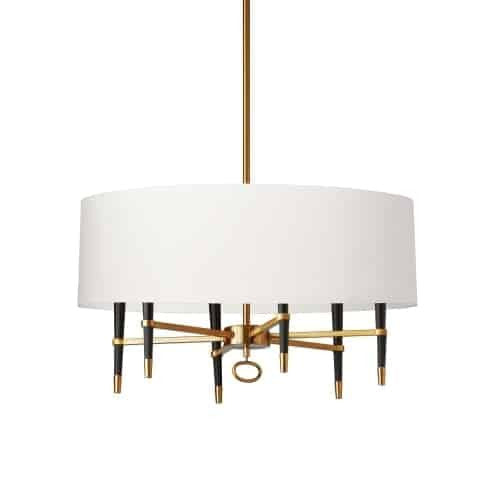 Lustre Langford de Dainolite avec abat-jour blanc, fini bronze rétro et 6 ampoules