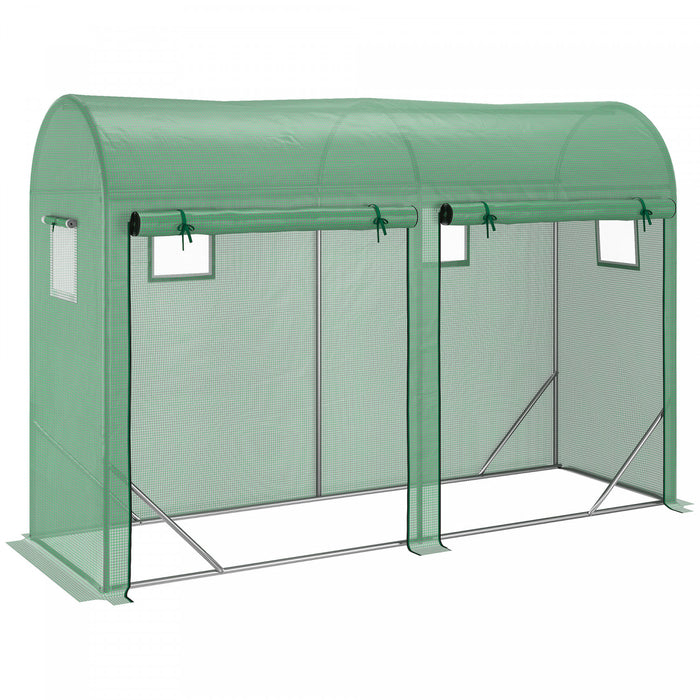 Outsunny 10' X 3' X 7' Tunnel Greenhouse Outdoor Walk-in Hot House Avec Fenetres A Enroulement Et Porte A Fermeture Eclair Cadre En Acier Couverture En Pe Vert