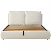Lit plateforme avec rangement et levee hydraulique Diana, recouvert de boucle luxueux, taille Queen, blanc