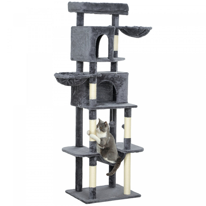 69\" Cat Tree with 2 Condos for Indoor Cats, Dark Grey