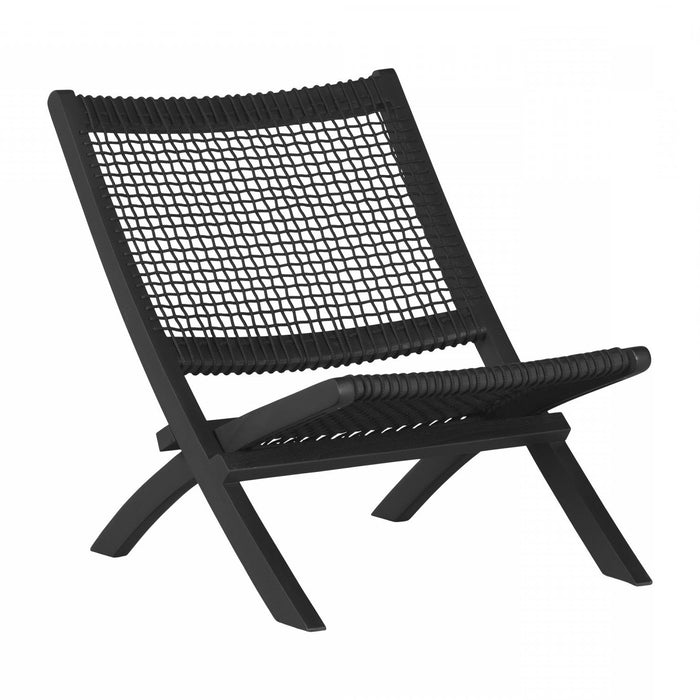 Fauteuil de détente Agave en bois et en corde tressée - noir