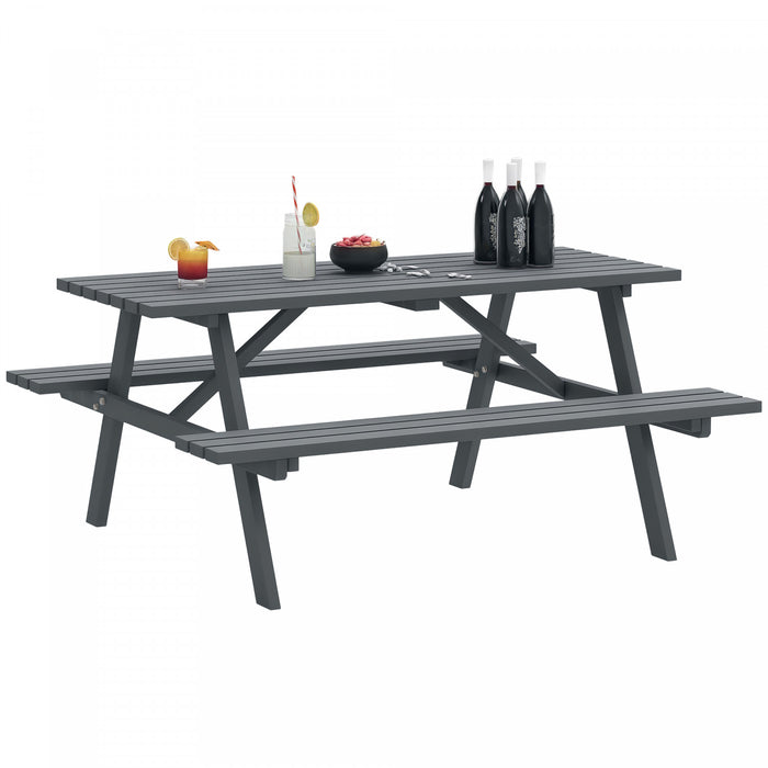Outsunny Ensemble Table de Pique-Nique en Bois avec Bancs Integres et Trou pour Parasol, Gris