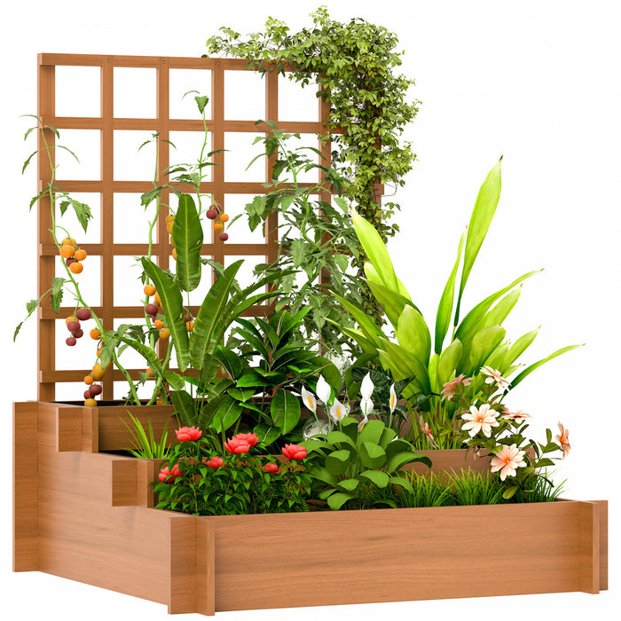 Outsunny Lit De Jardin Sureleve A 3 Niveaux Avec Treillis, Marron
