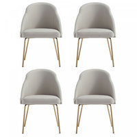  Chaise de salle a manger moderne Gracie en cuir vegetalien et metal, gris pierre et or - Lot de 4
