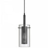 Luminaire suspendu Percy de Dainolite en verre transparent, avec fini noir mat et 1 ampoule
