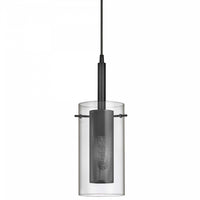 Luminaire suspendu Percy de Dainolite en verre transparent, avec fini noir mat et 1 ampoule