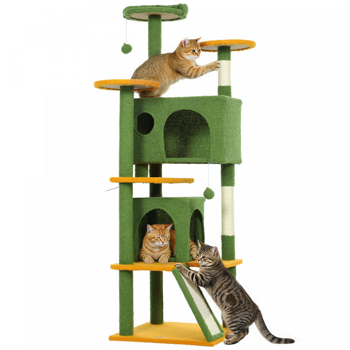 Arbre a chat 160 cm avec griffoirs et niches, Vert