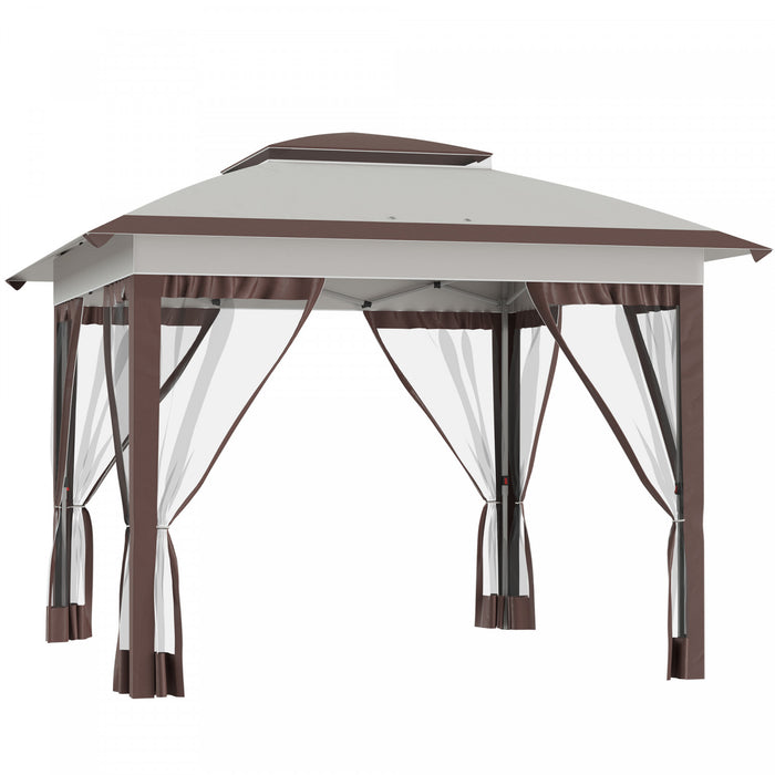 Outsunny Tente Instantanee Pliable Avec Parois Laterales En Maille, Hauteur Reglable A 3 Niveaux Et Sac De Rangement, 12'x12', Beige