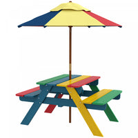Outsunny Ensemble De Table De Pique-nique Pour Enfants Avec Parasol Amovible, Table Et Chaises D'ext