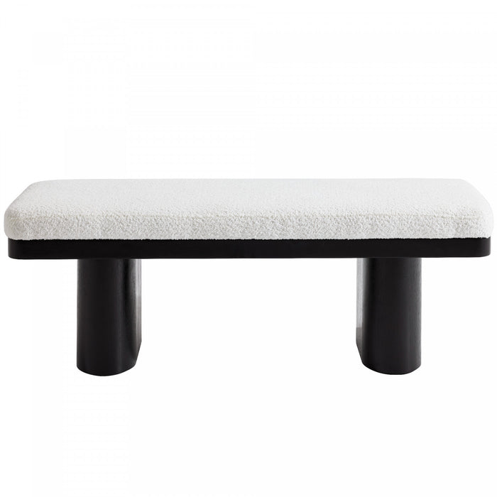 Olivia Banc Ottoman en Bois de 47,5\" avec Tissu en Velours Teddy et Pieds en Bois, Noir