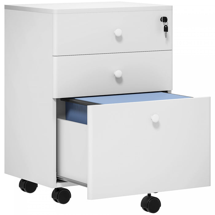 HOMCOM Classeur a 3 tiroirs avec serrure, classeur mobile, blanc