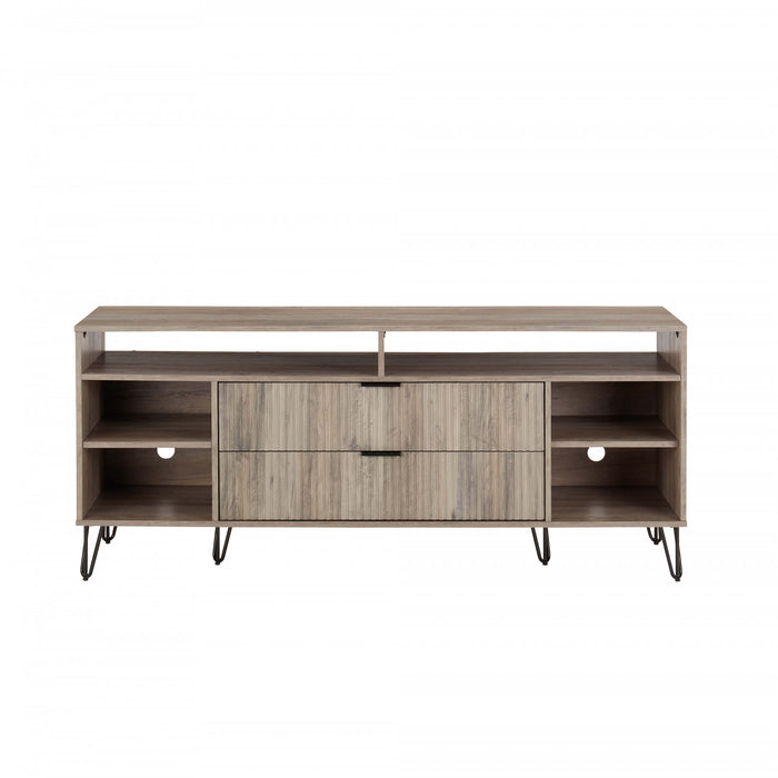 Meuble TV Dumbo Modern 160 cm a rainures, finition gris rustique