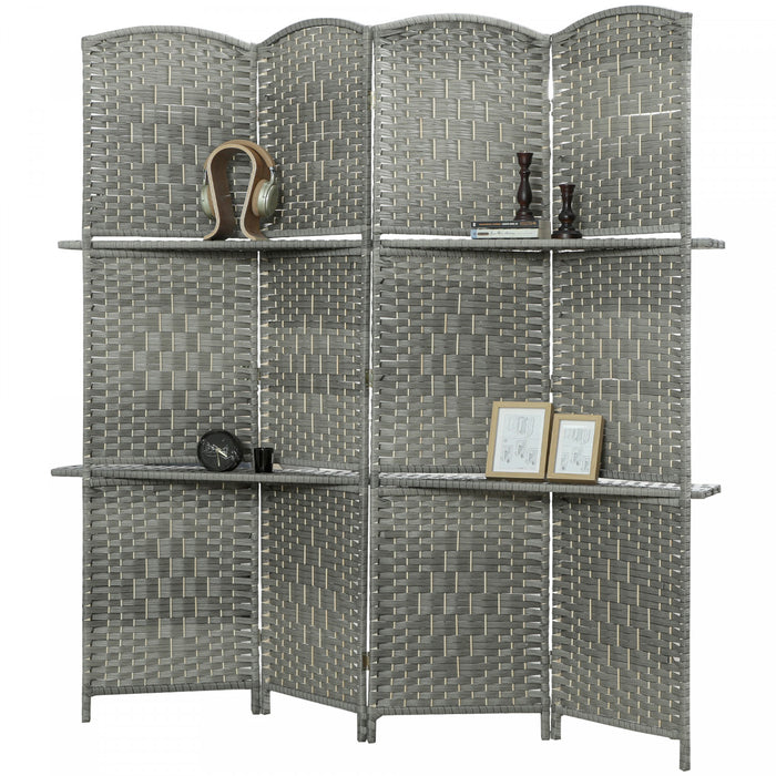 HOMCOM Ecran de confidentialite avec etageres, separateur de piece, gris