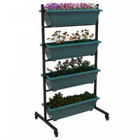 Outsunny Lit De Jardin Sureleve Vertical De 4 Niveaux Avec 4 Boites De Planteur, Roues, Support De P