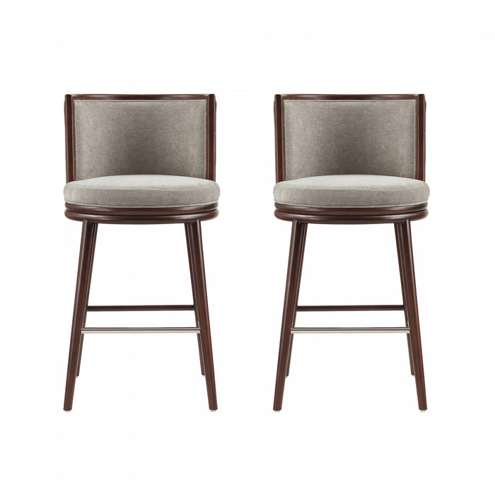 Tabouret de bar moderne en bois et tissu Evalyn, coloris colombe - Lot de 2