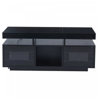 Lumina Table Basse Haute Brillance 39.3 po avec Lumieres LED, Port USB et Portes Transparentes, Noir