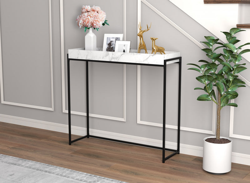 Console moderne de 40 po avec plateau encastré - marbre avec métal noir