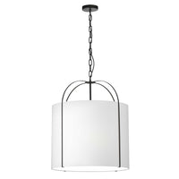 Luminaire suspendu Quincy de Dainolite avec abat-jour blanc, fini noir mat et 3 ampoules