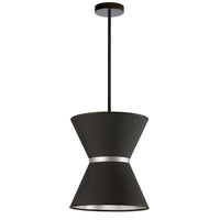 Luminaire suspendu Caterine de Dainolite de 12 po de diamètre, avec abat-jour noir, anneau argenté, fini noir mat et 1 ampoule