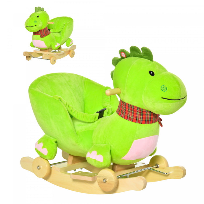 Qaba Bebe Cheval A Bascule Enfants Interactive 2-in-1 Poussette A Chevaucher Dinosaure A Bascule Avec Chanson De Pepiniere Cheval A Bascule 18+ Mois
