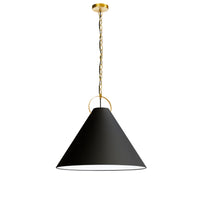 Luminaire suspendu Princeton de Dainolite de 24 po de diamètre avec abat-jour noir, fini laiton vieilli et 1 ampoule