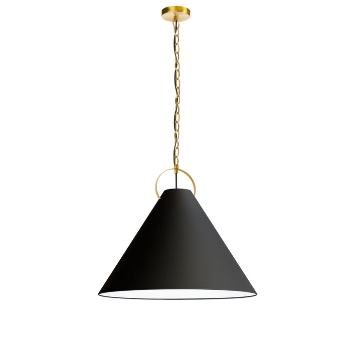 Luminaire suspendu Princeton de Dainolite de 24 po de diamètre avec abat-jour noir, fini laiton vieilli et 1 ampoule
