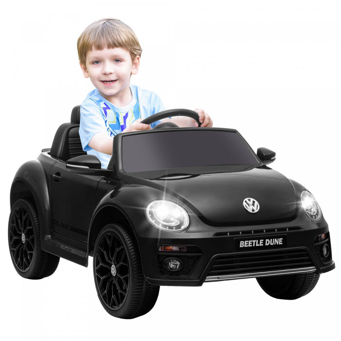 Qaba Voiture Electrique Pour Enfants 12 V, Volkswagen Beetle, Voiture Pour Enfants Alimentee Par Batterie Avec Telecommande, 4 Roues A Suspension A Ressort, Musique, Klaxon, Noir