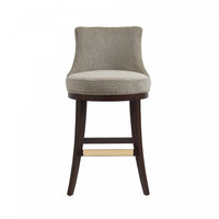  Tabouret de bar moderne en bois Lucia, rembourre en chenille taupe