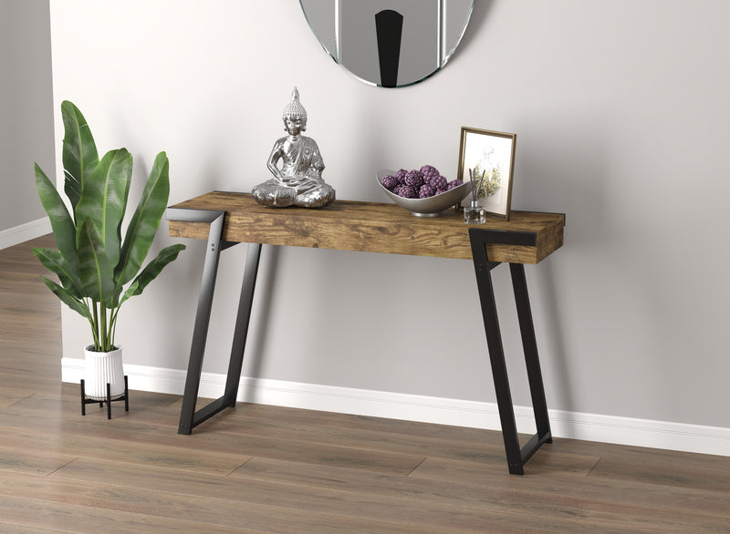 Console étroite de 47 po avec tablette de rangement - bois recyclé brun avec métal noir