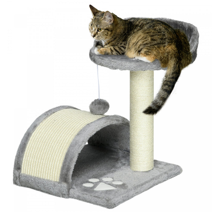 Pawhut Arbre A Gratter Pour Chat De 18\", Maison Pour Chaton, Centre D'activites Pour Animal Domestique, Meuble Avec Jouet A Suspendre (gris)